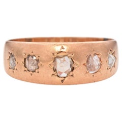 Antique Victorian 17K Rose Gold Rose Cut Diamond Band Ring