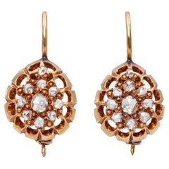 Antique Victorian 17k Yellow Gold .46ctw Rose Cut Diamond Earrings