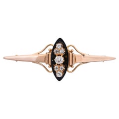 Antique Victorian 17k Yellow Gold .77ctw Old Mine Cut Diamond and Onyx Brooch