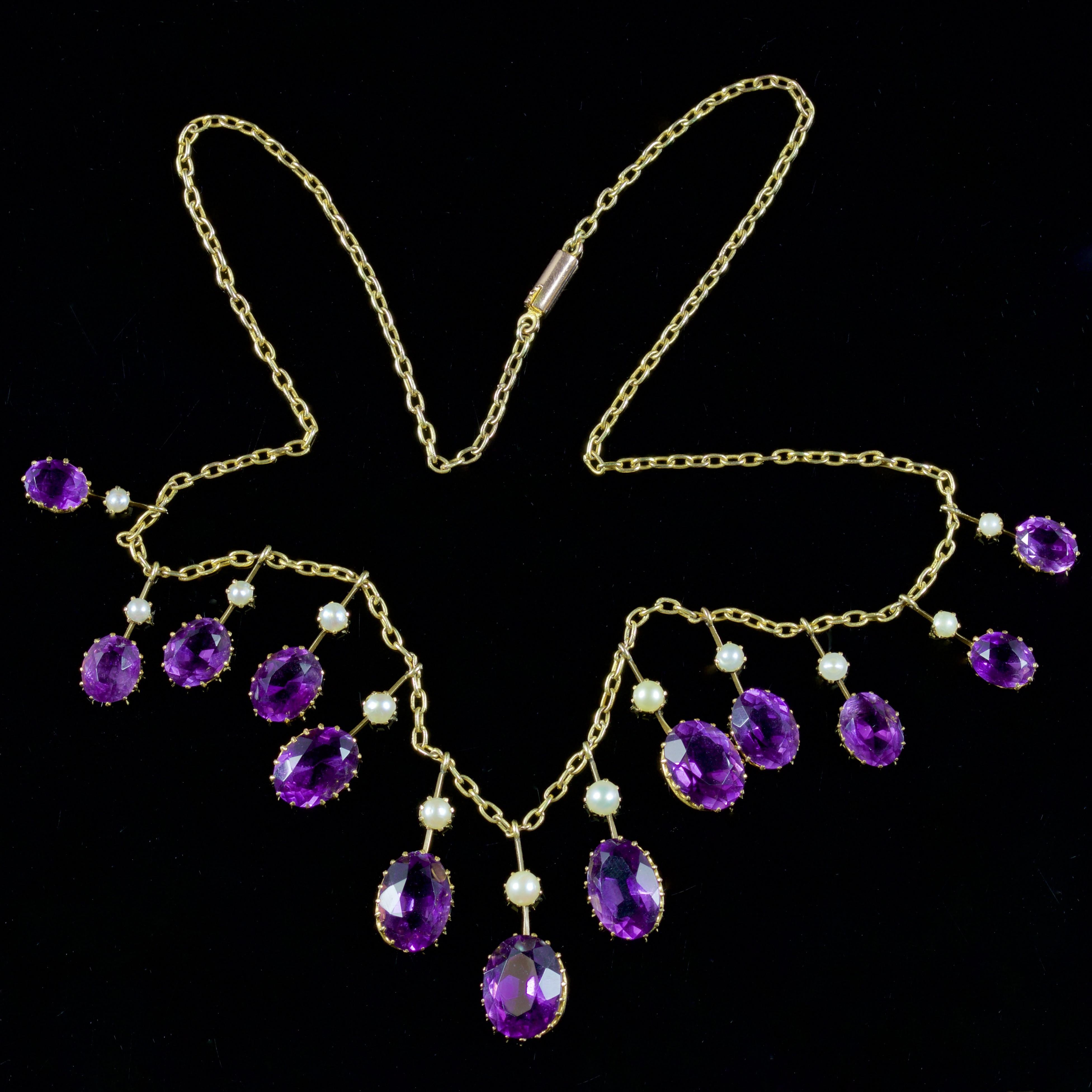 Antique Victorian 18 Carat Amethyst Pearl Garland Necklace, circa 1880 In Excellent Condition For Sale In Lancaster, Lancashire
