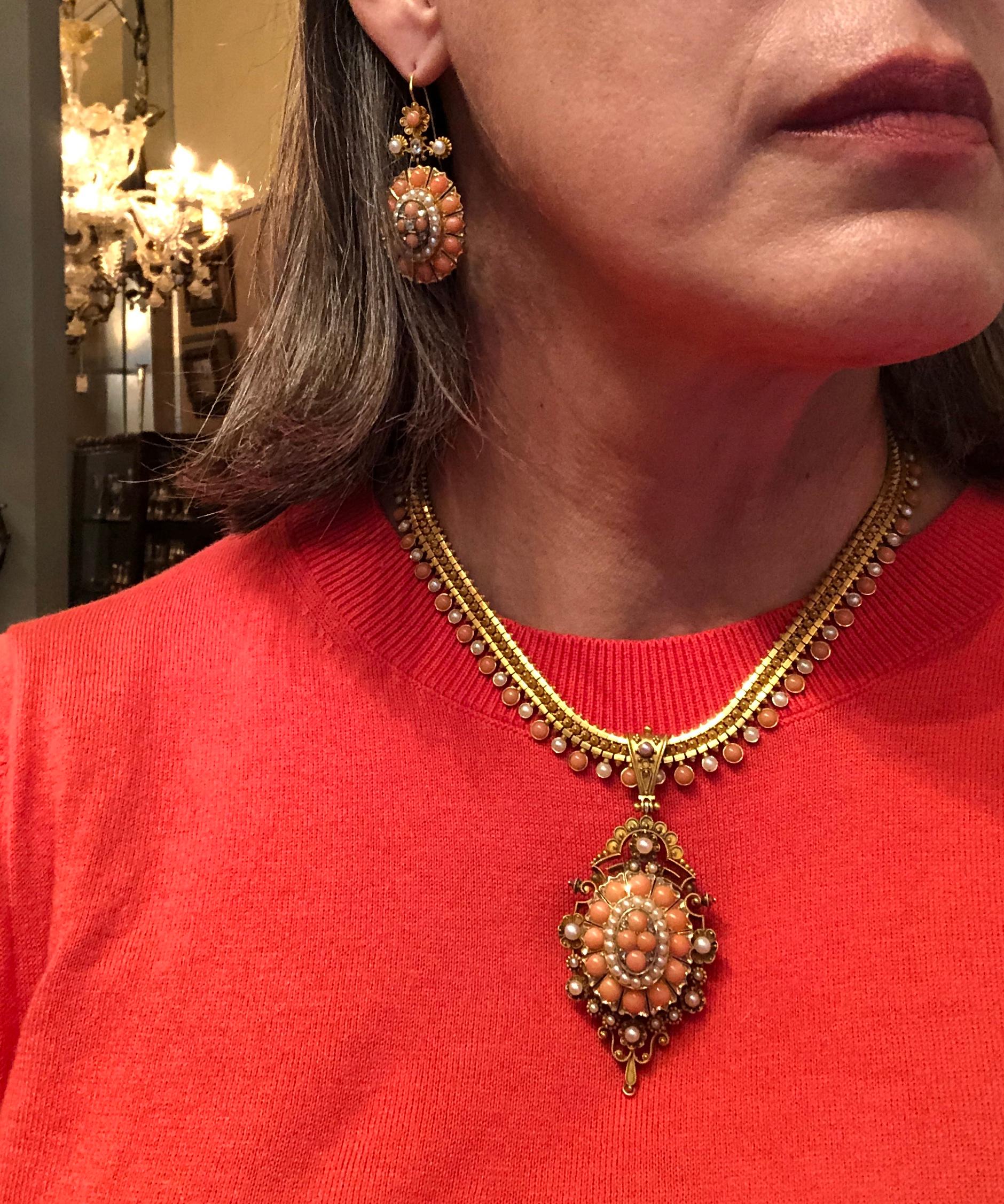 Antique Victorian 18 Carat Gold Coral, Pearl and Diamond Suite, Circa 1860-80 For Sale 6
