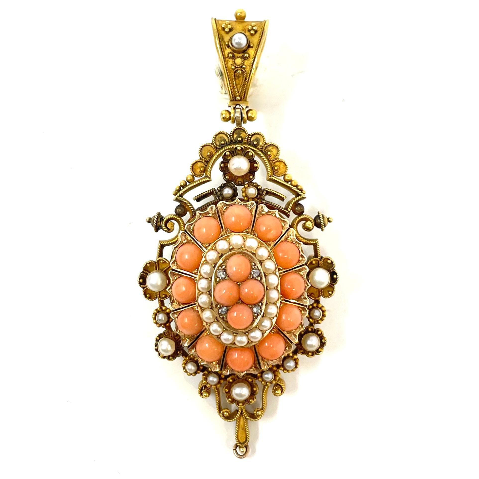 Antique Victorian 18 Carat Gold Coral, Pearl and Diamond Suite, Circa 1860-80 For Sale 1
