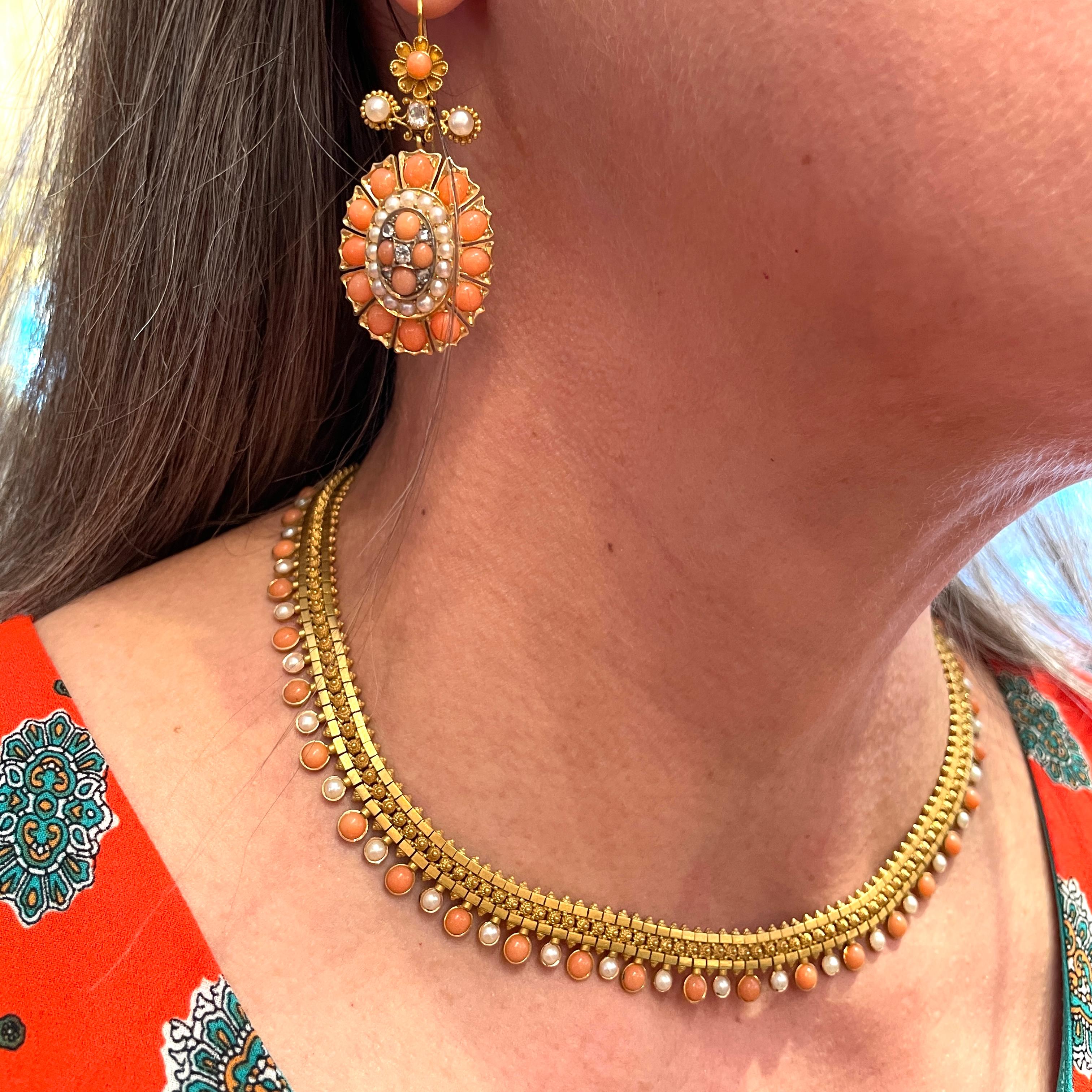 Antique Victorian 18 Carat Gold Coral, Pearl and Diamond Suite, Circa 1860-80 For Sale 5