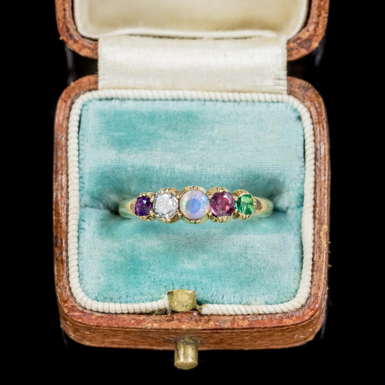 Women's Antique Victorian 18 Carat Gold Gemstone Adore Ring, circa 1900