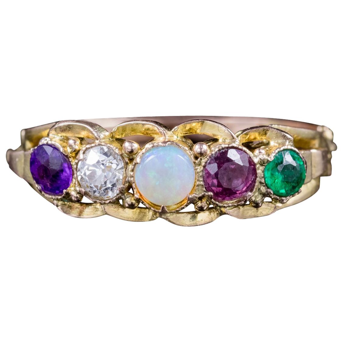 Antique Victorian 18 Carat Gold Gemstone Adore Ring, circa 1900