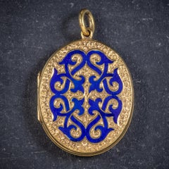 Antique Victorian 18 Carat Gold Gilt Blue Enamel circa 1880 Locket