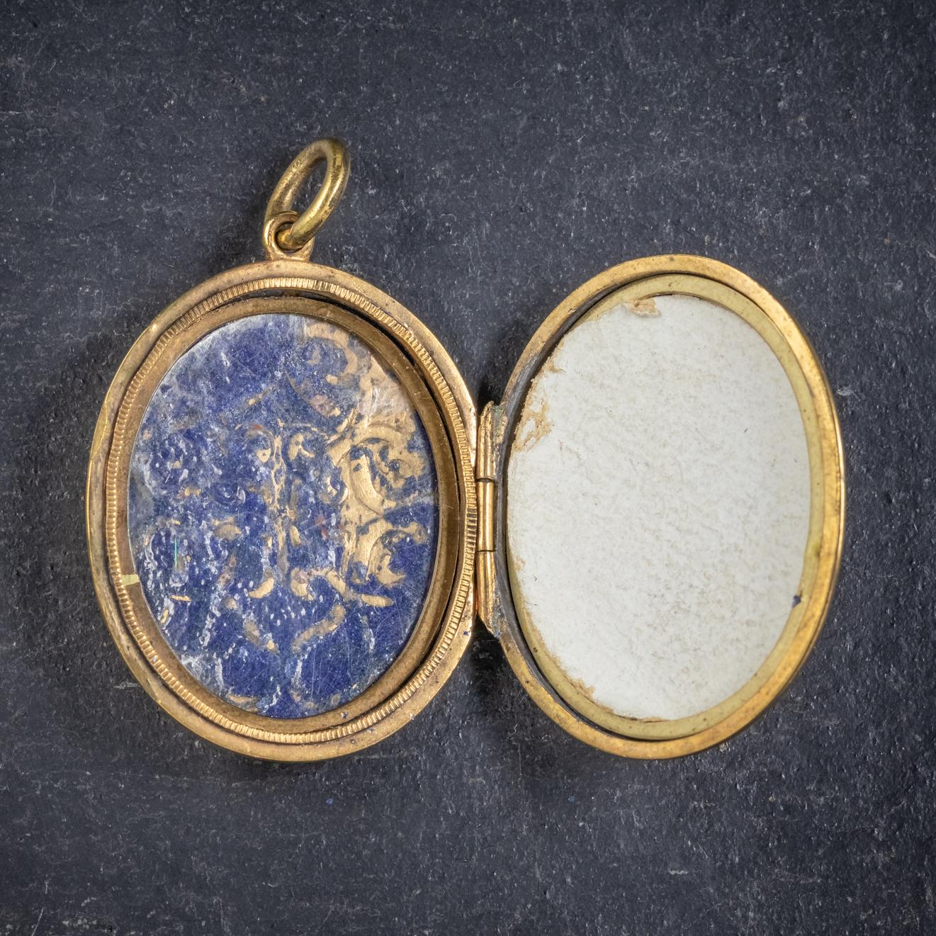 Antique Victorian 18 Carat Gold Gilt Blue Enamel circa 1880 Locket For Sale 1
