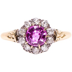 Antique, Victorian, 18 Carat Gold, Pink Sapphire and Diamond Engagement Ring