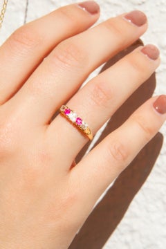 Antique Victorian 18 Carat Gold Ruby and Old Mine Cut Diamond London Bridge Ring