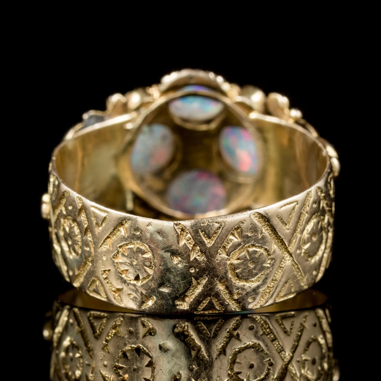 Antique Victorian 18 Carat Gold Ruby Opal Ring Dated Birmingham, 1888 In Excellent Condition In Lancaster, Lancashire