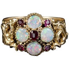 Antique Victorian 18 Carat Gold Ruby Opal Ring Dated Birmingham, 1888