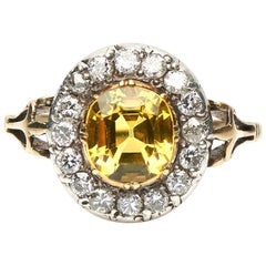 Antique, Victorian, 18 Carat Gold, Yellow Sapphire and Diamond Cluster Ring