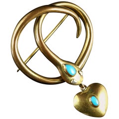 Antique Victorian 18 Carat Snake Turquoise Brooch Antique Victorian 18 Carat Snake Turquoise Brooch