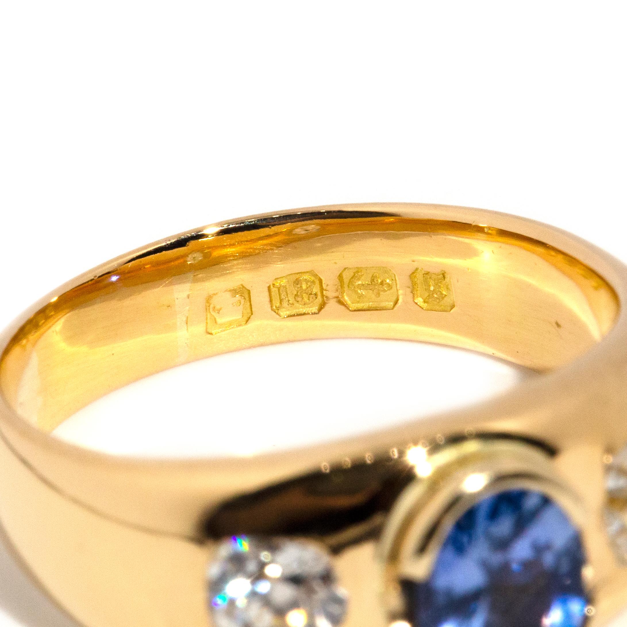 Antique Victorian 18 Carat Yellow Gold Ceylon Sapphire and Diamond Trilogy Ring 6