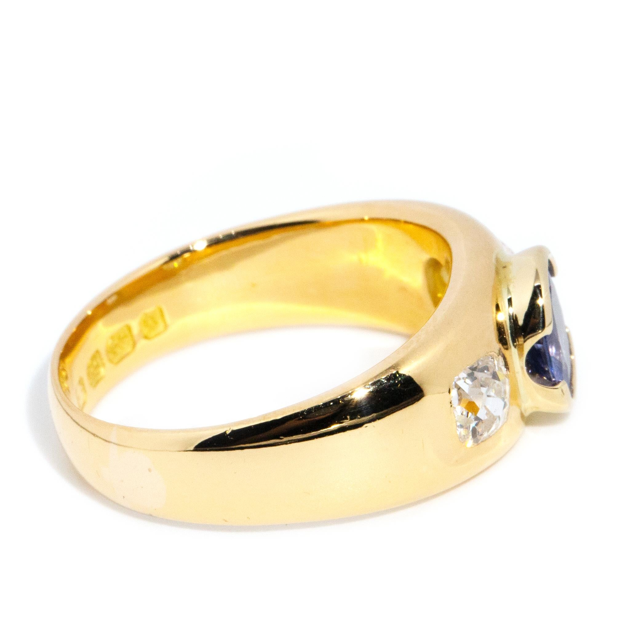 Antique Victorian 18 Carat Yellow Gold Ceylon Sapphire and Diamond Trilogy Ring 2