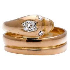 Antique, Victorian, 18 Carat Yellow Gold, Diamond Snake Ring