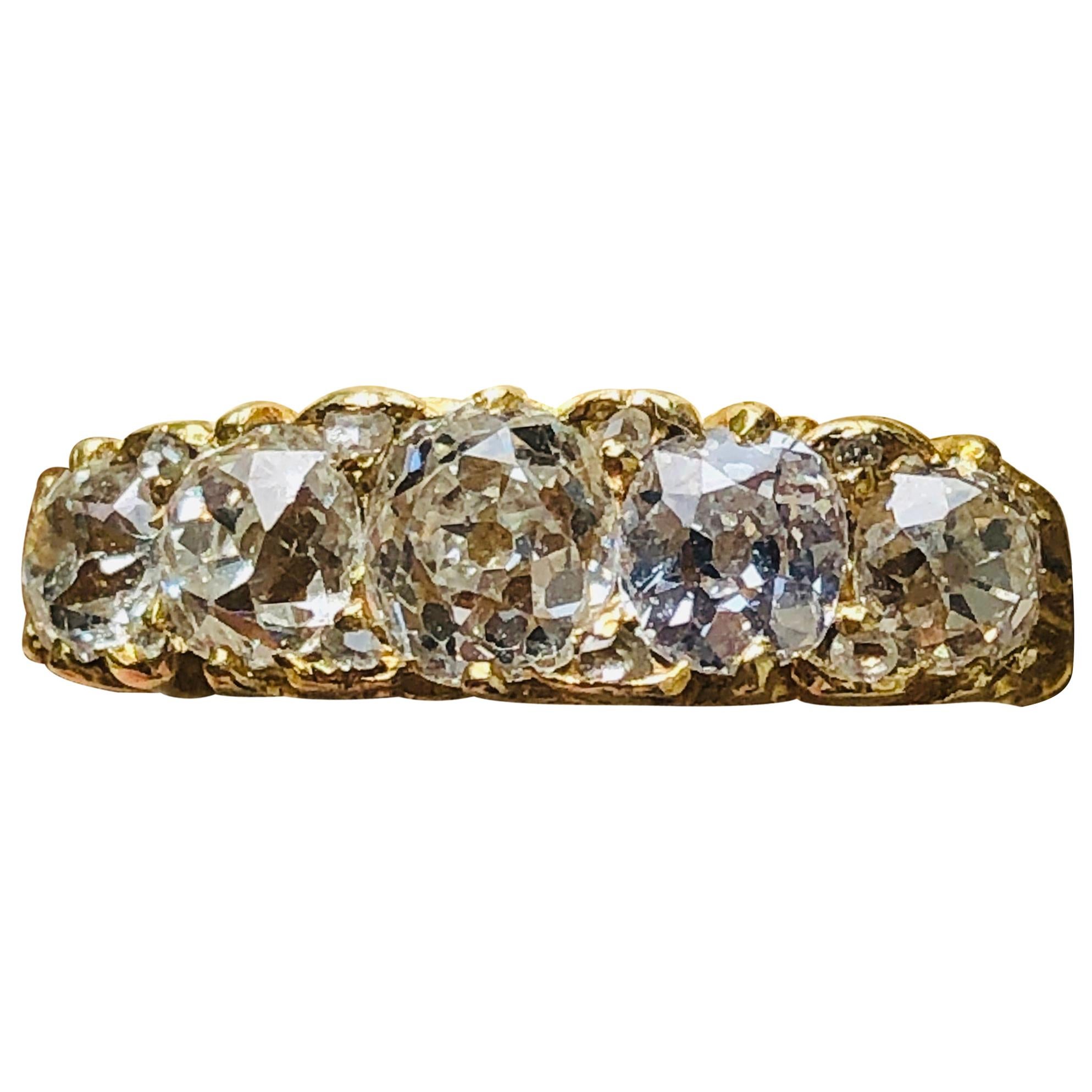 Antique, Victorian, 18 Carat Yellow Gold, Old Cut Diamond Half Hoop Ring