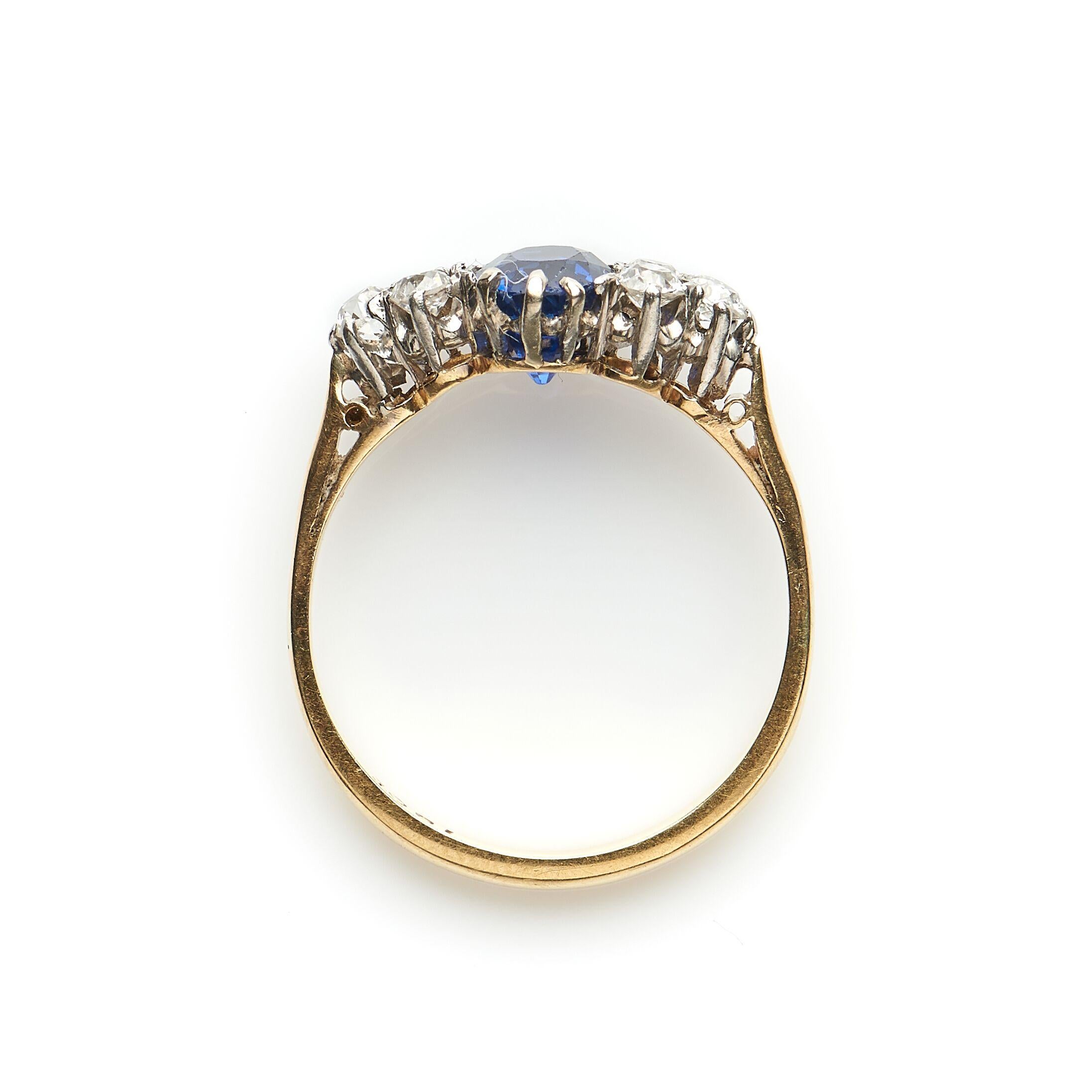 Antique, Victorian, 18 Carat Yellow Gold, Sapphire and Diamond Engagement Ring In Excellent Condition In Rochford, Essex