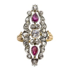 Antique Victorian 18 Karat and Silver Diamond and Ruby Ring