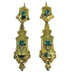 Antique Victorian 18 Karat Emerald and Seed Pearl Chandelier Earrings