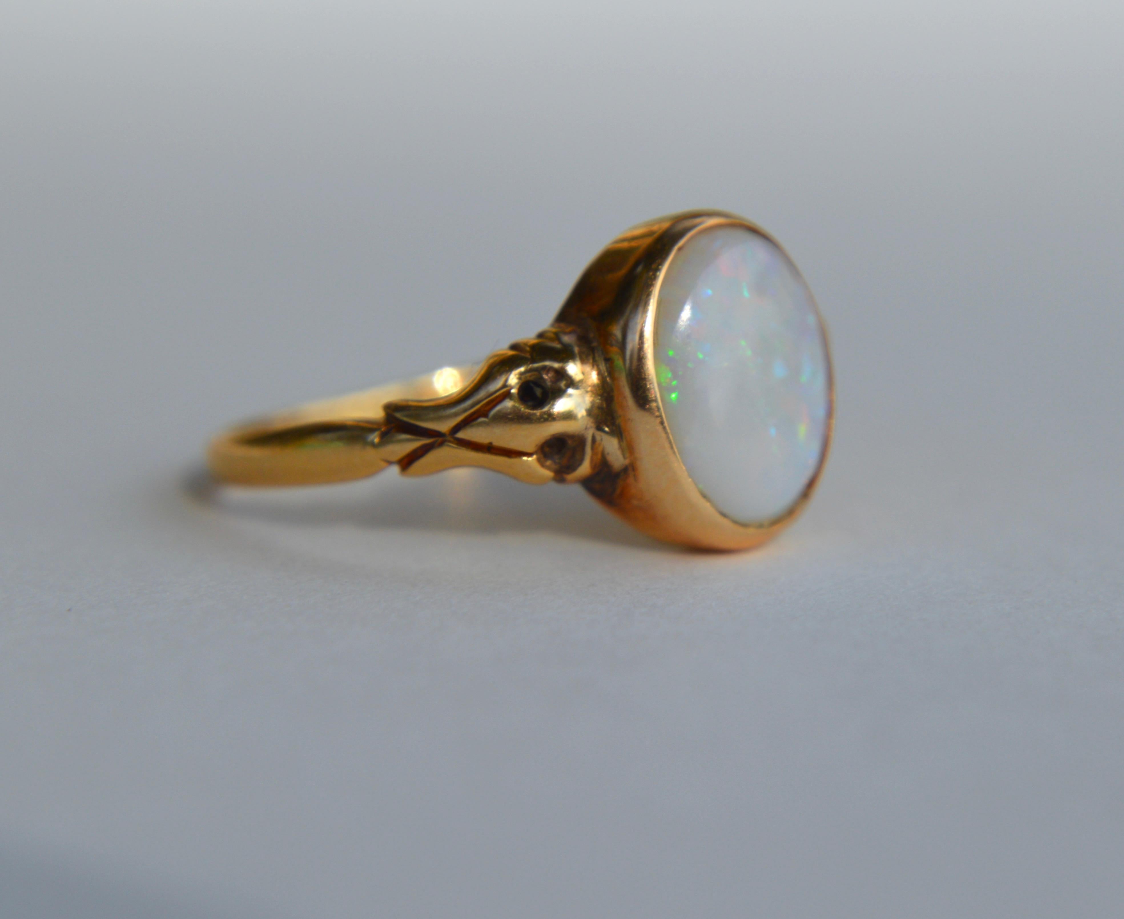 Oval Cut Antique Victorian 18 Karat Gold 1.86 Carat Opal Signet Ring