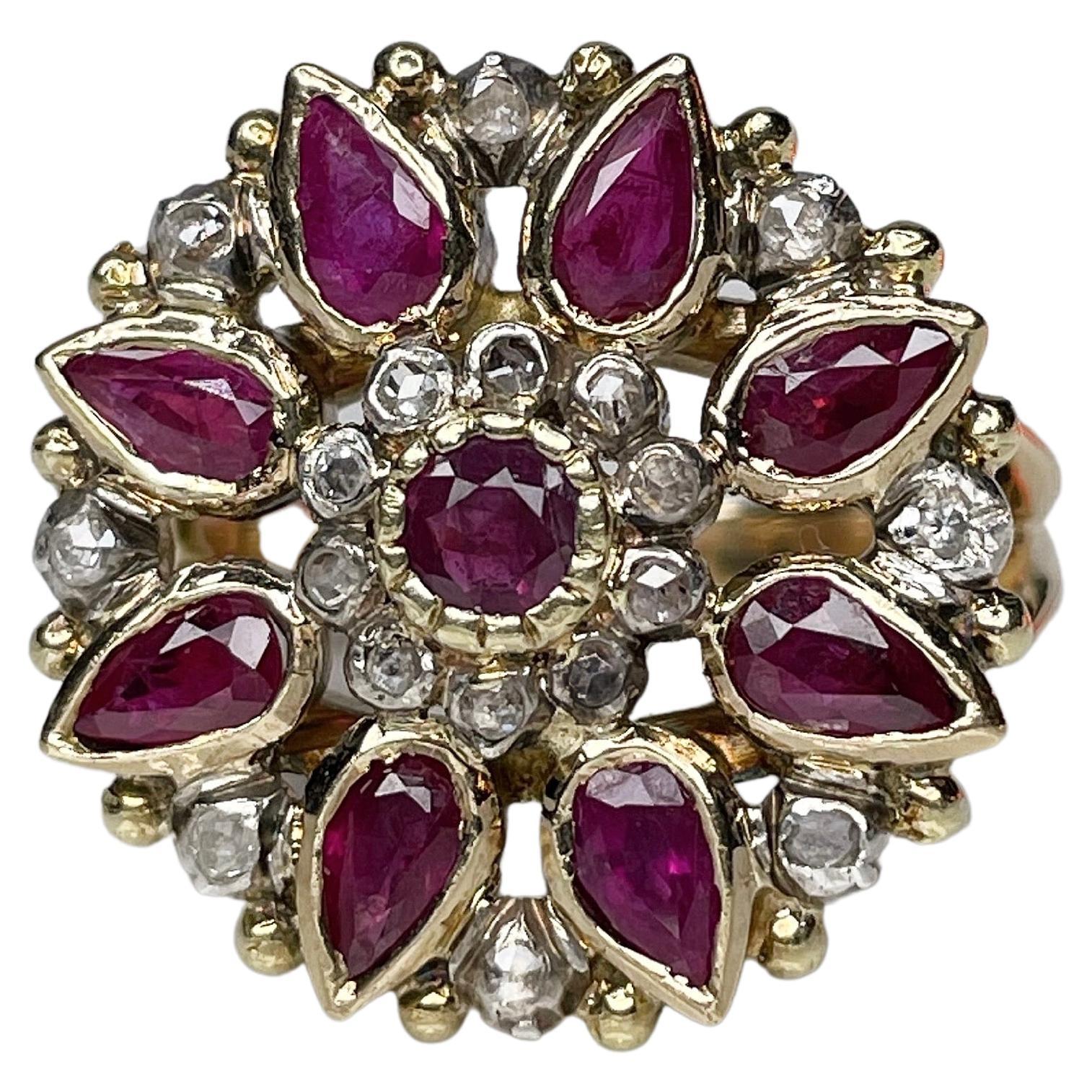 Victorian 18 Karat Gold 2.14 Carat Ruby 0.27 Carat Rose Cut Diamond Ring