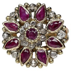 Antique Victorian 18 Karat Gold 2.14 Carat Ruby 0.27 Carat Rose Cut Diamond Ring