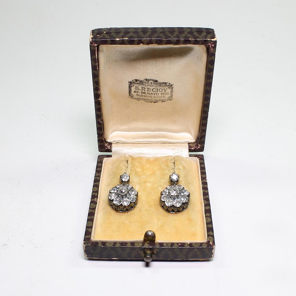 Antique Victorian 18 Karat Gold 3.1 Carat Diamond Earrings 1