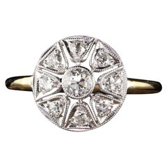 Bague victorienne ancienne en or 18 carats et platine avec diamant taille européenne