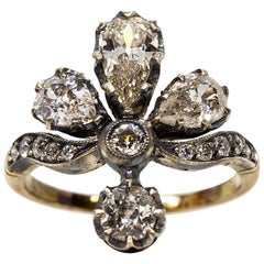 Antique Victorian 18 Karat Gold and Silver Diamond Ring