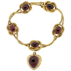 Antique Victorian 18 Karat Gold Carbuncle Garnet Heart Bracelet