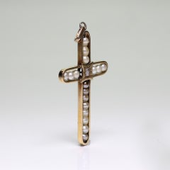 Antique Victorian 18 Karat Gold Diamond and Pearl Cross