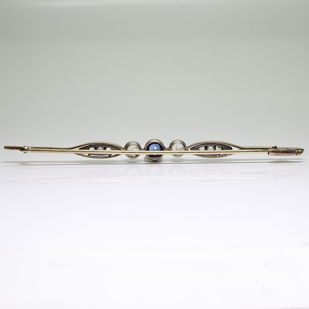 Antique Victorian 18 Karat Gold Diamond and Sapphire Brooch In Excellent Condition In Miami, FL