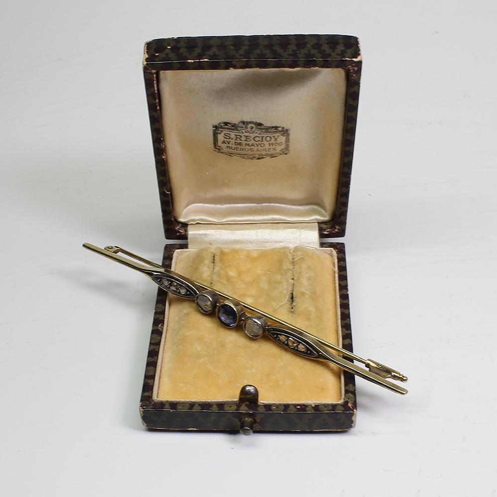 Women's or Men's Antique Victorian 18 Karat Gold Diamond and Sapphire Brooch