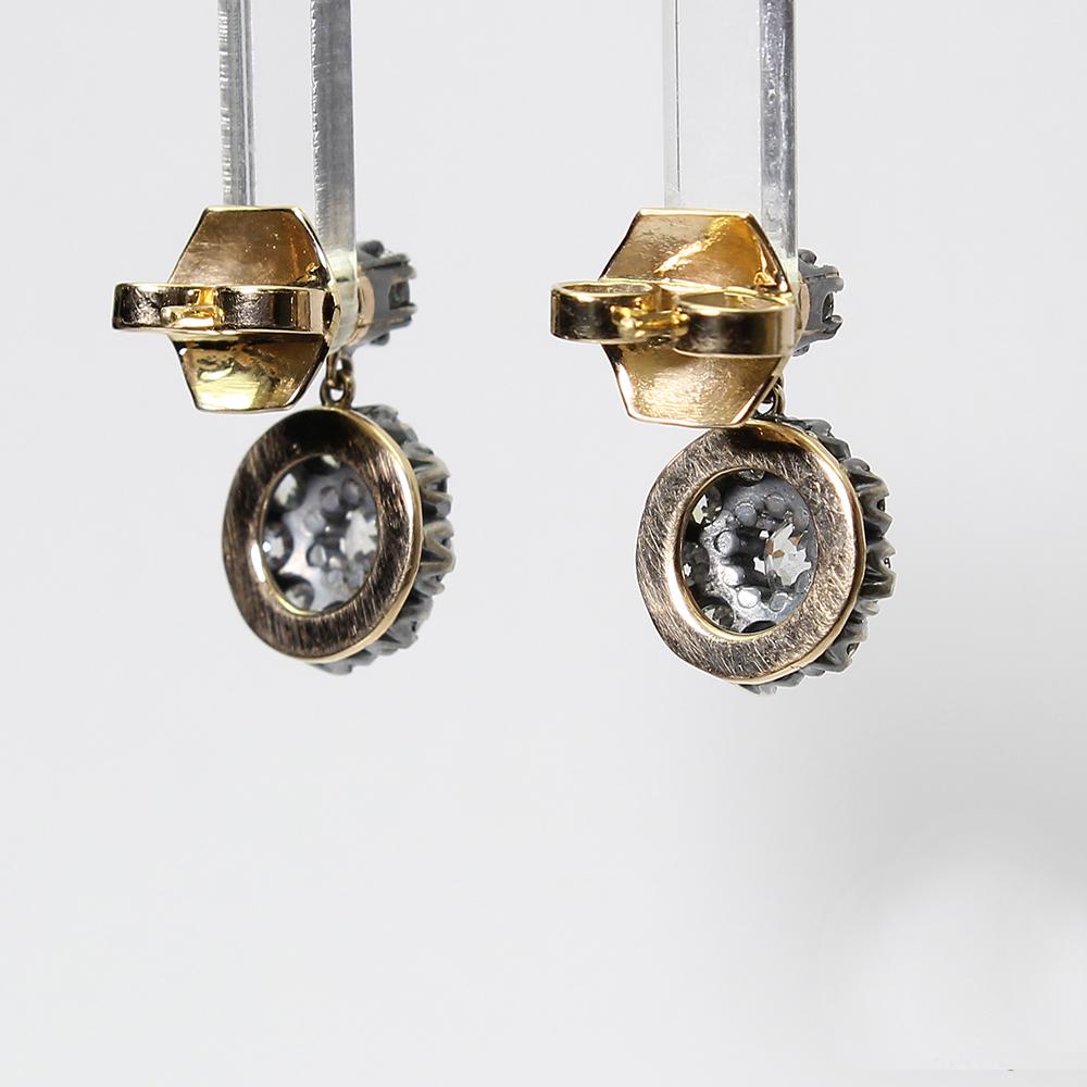 Antique Victorian 18 Karat Gold Diamond Earrings In Excellent Condition In Miami, FL