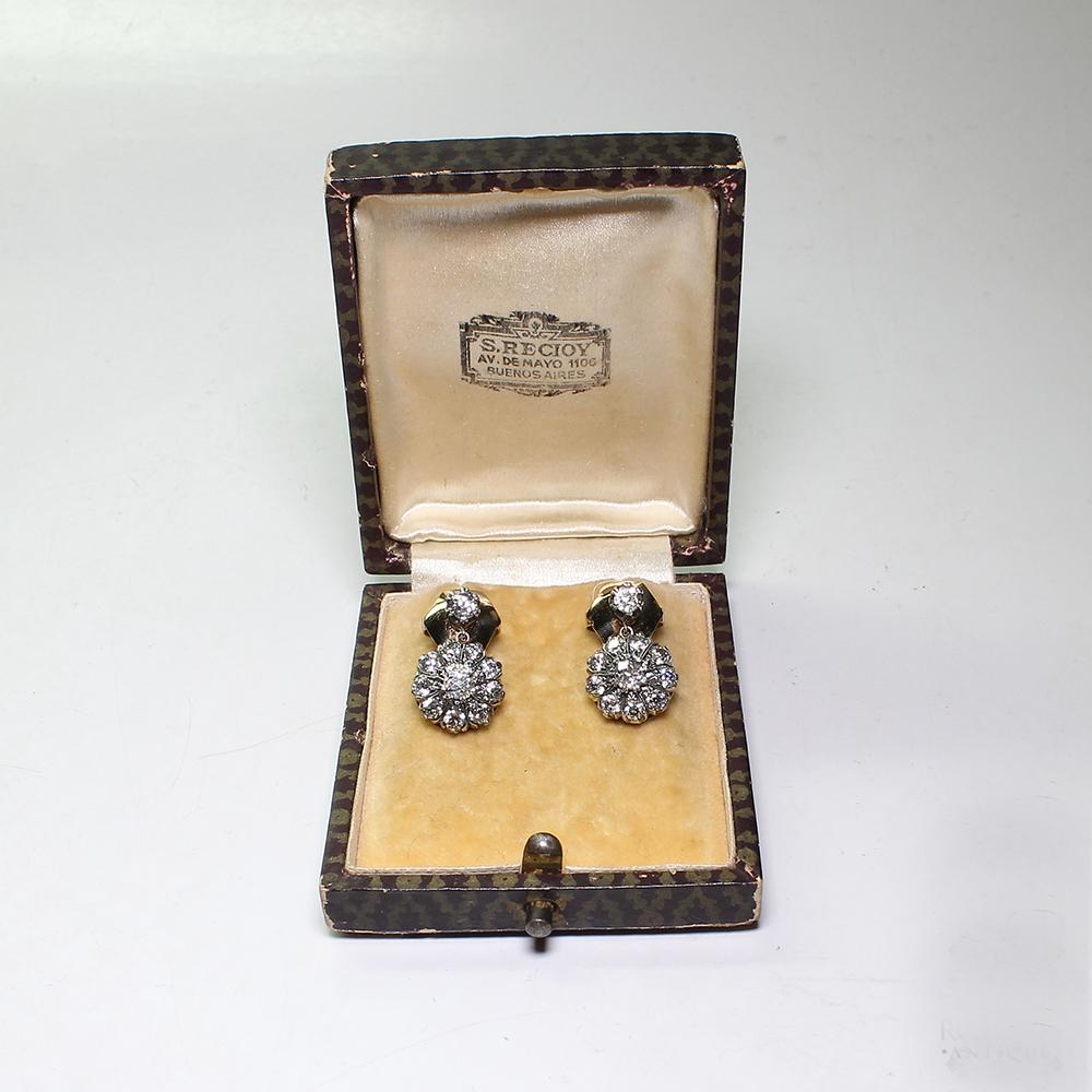 Women's or Men's Antique Victorian 18 Karat Gold Diamond Earrings