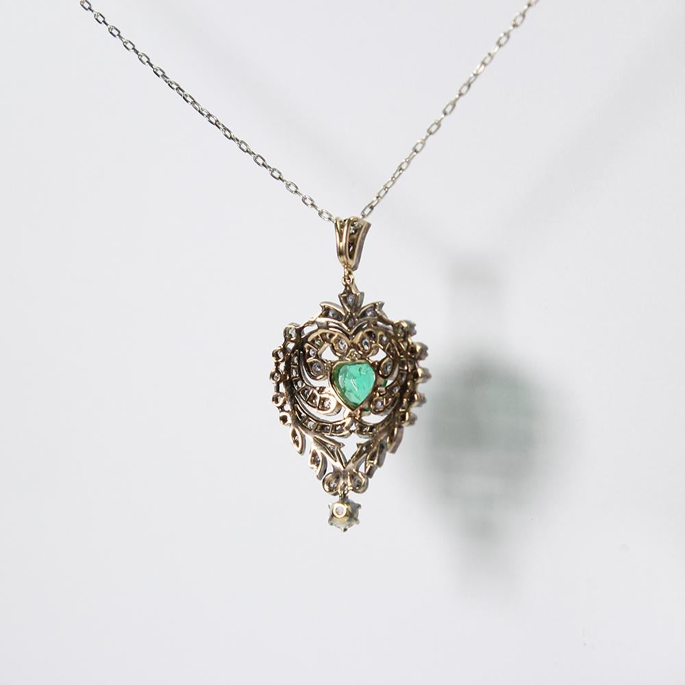 Women's or Men's Antique Victorian 18 Karat Gold Emerald and 1.25 Carat Diamond Pendant