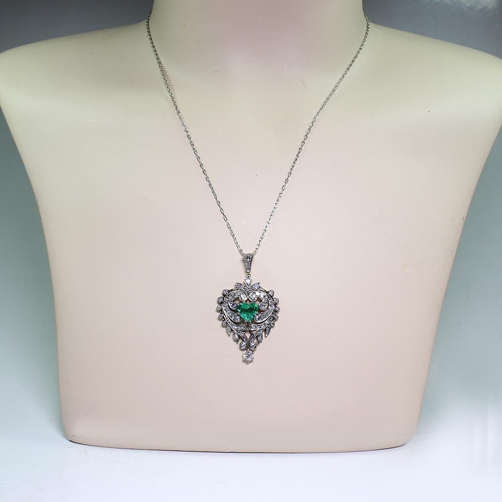 Antique Victorian 18 Karat Gold Emerald and 1.25 Carat Diamond Pendant 2