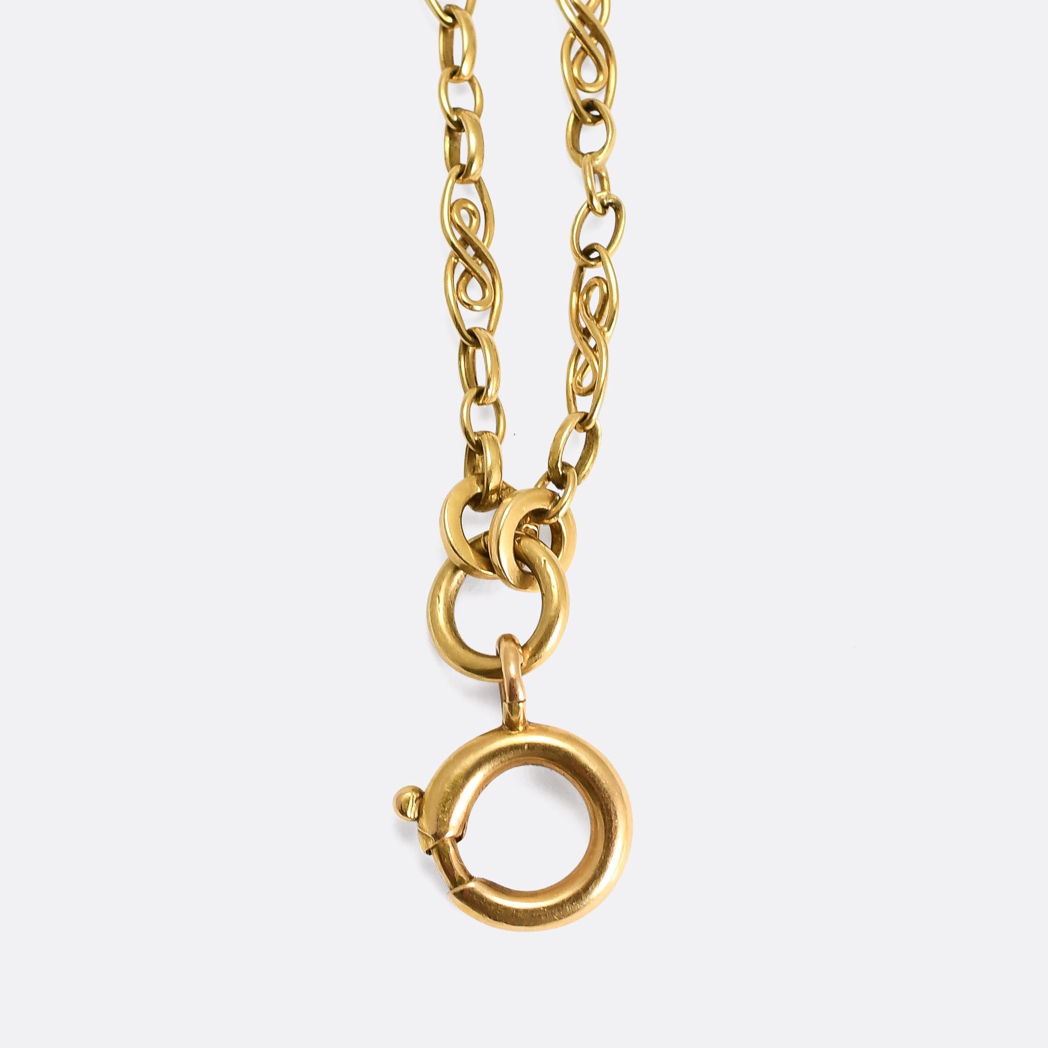 Late Victorian Antique Victorian 18 Karat Gold Fancy-Link Guard Chain Necklace
