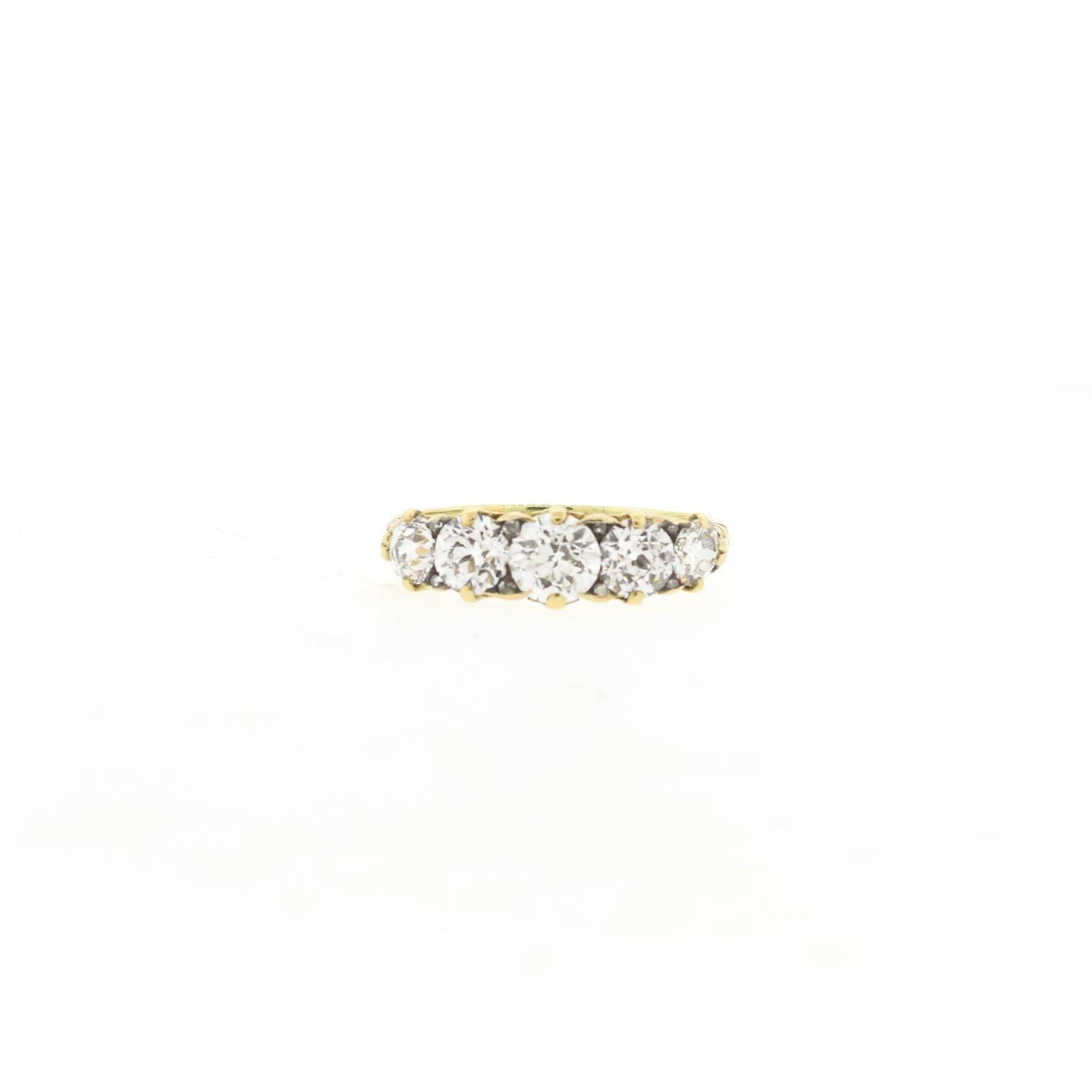 Late Victorian Antique Victorian 18 Karat Gold Five-Stone Diamond Ring For Sale