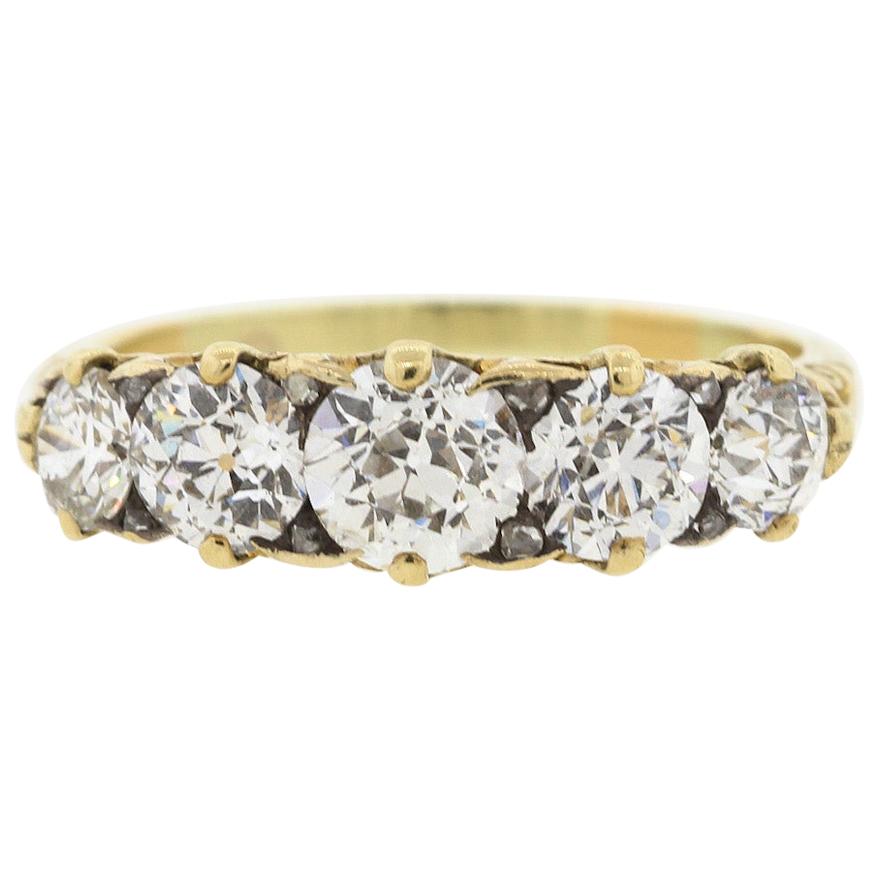 Antique Victorian 18 Karat Gold Five-Stone Diamond Ring For Sale