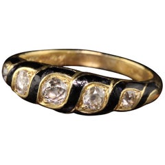 Circa 1863 Antique Victorian 18 Karat Gold Old Mine Diamond and Enamel Band Ring
