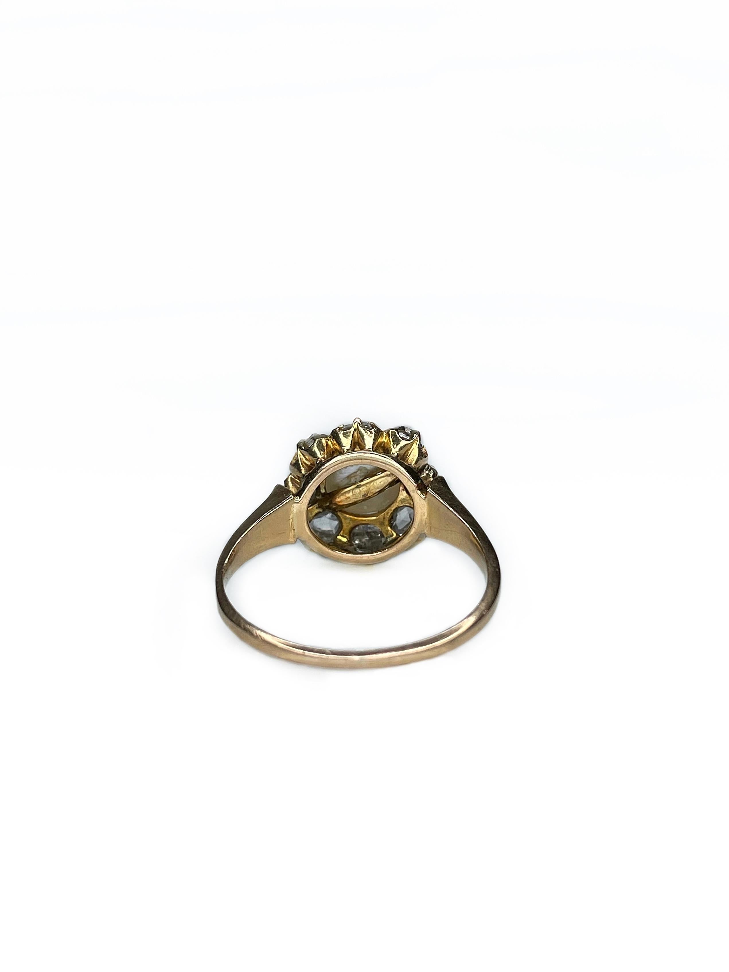 Victorian 18 Karat Gold Pearl 0.40 Carat Rose Cut Diamond Cluster Ring 2