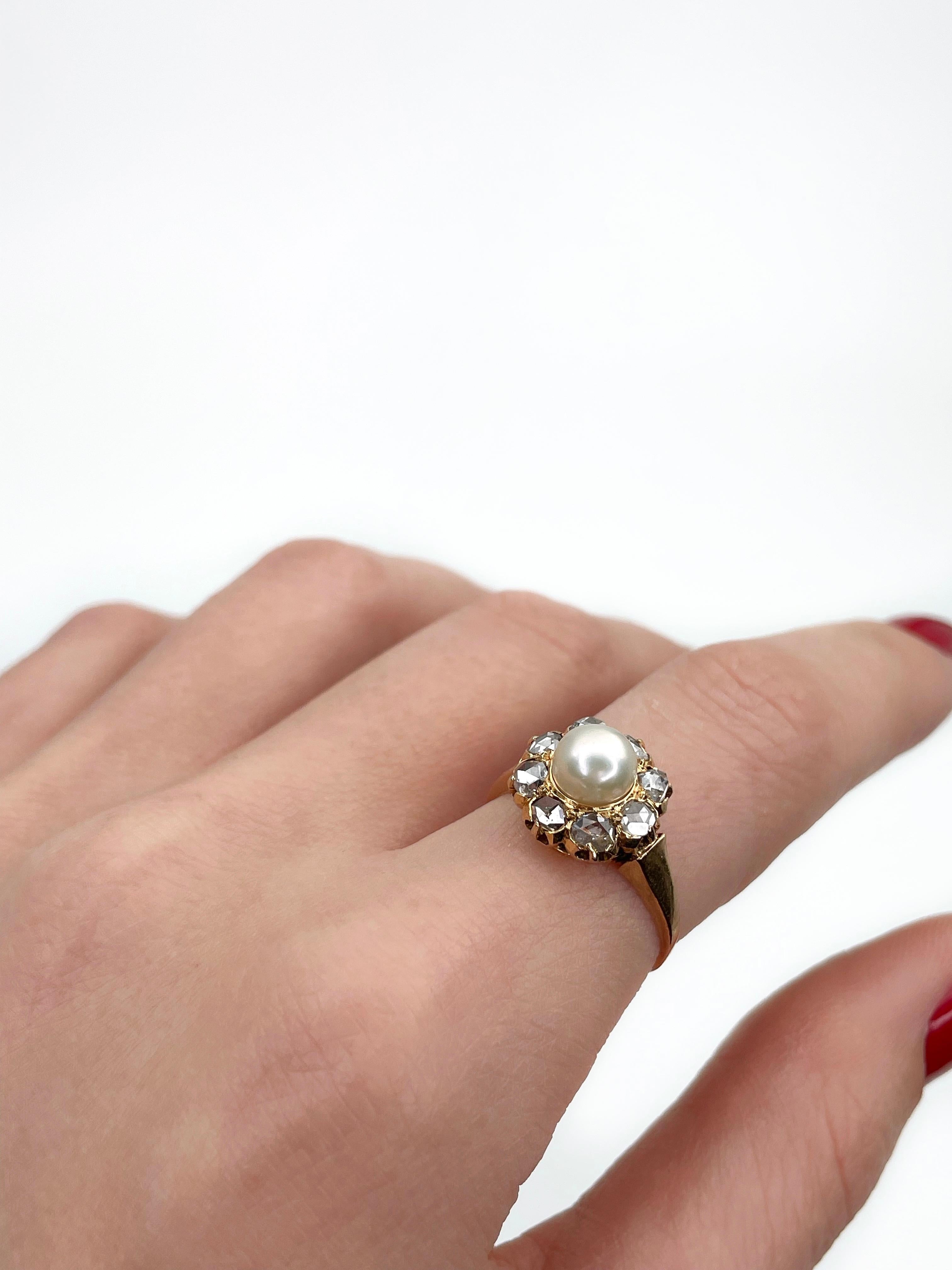 Victorian 18 Karat Gold Pearl 0.40 Carat Rose Cut Diamond Cluster Ring 4