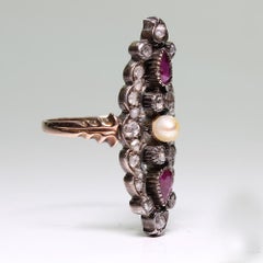 Antique Victorian 18 Karat Gold Pearl - Diamond and Ruby Ring