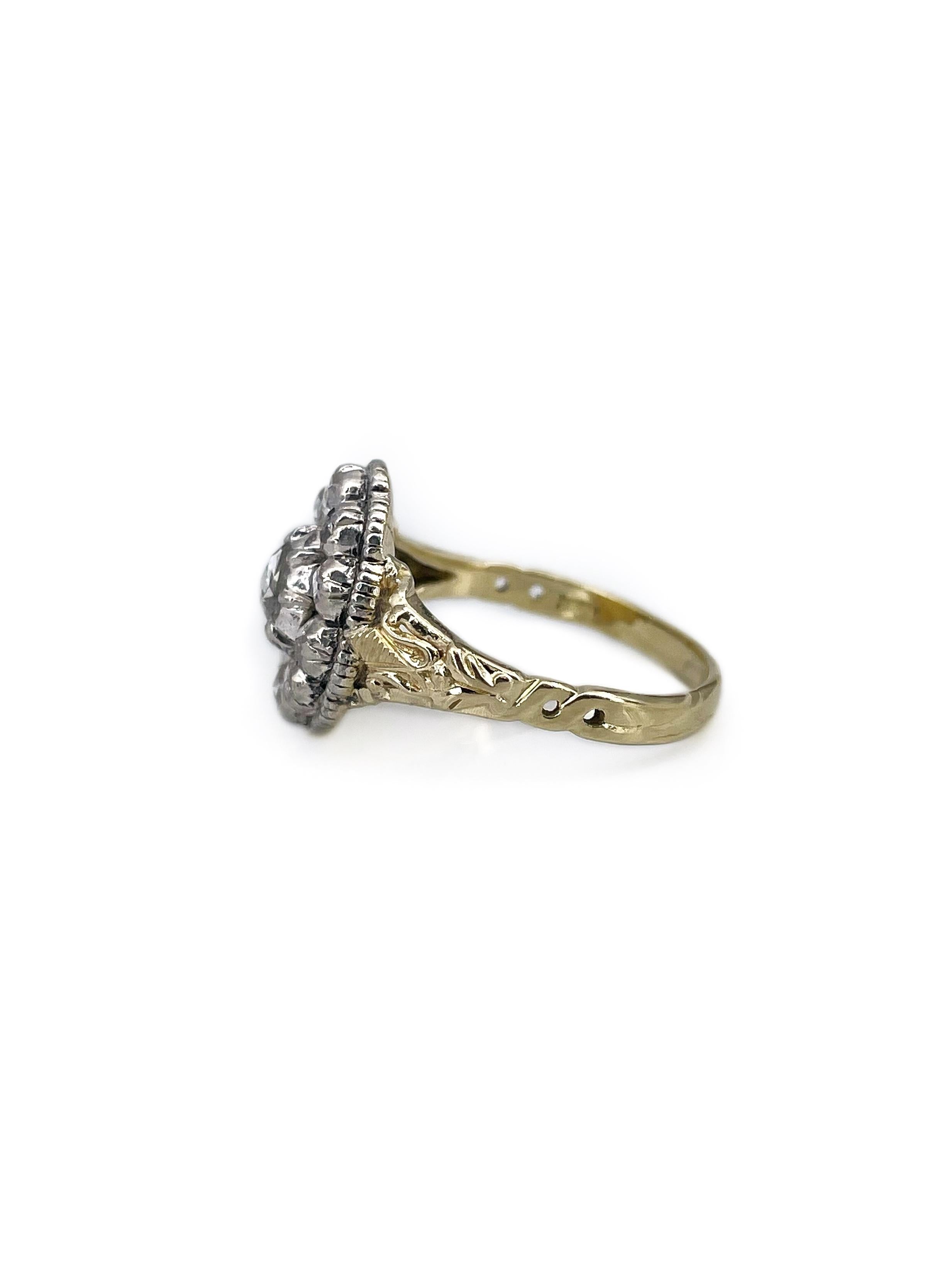 Antique Victorian 18 Karat Gold Rose Cut Diamond Engagement Cluster Ring In Good Condition In Vilnius, LT