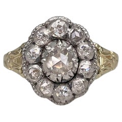 Antique Victorian 18 Karat Gold Rose Cut Diamond Engagement Cluster Ring