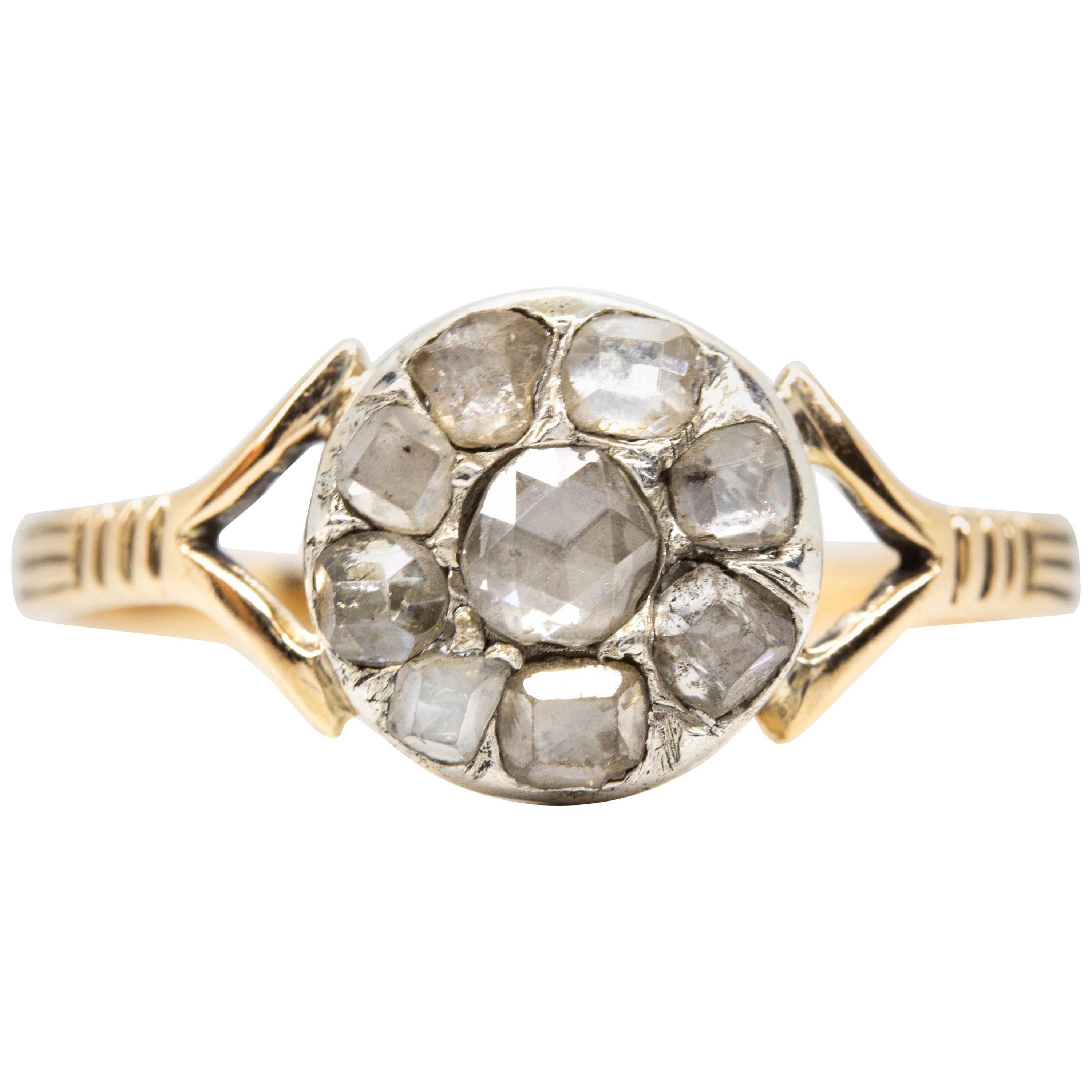Georgian Stye 18 Karat Gold Rose Cut Diamond Ring For Sale