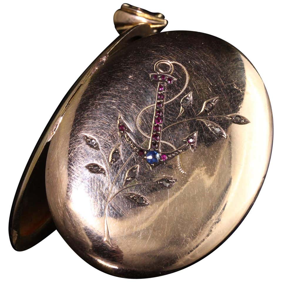 Antique Sapphire Gold Locket For Sale at 1stDibs