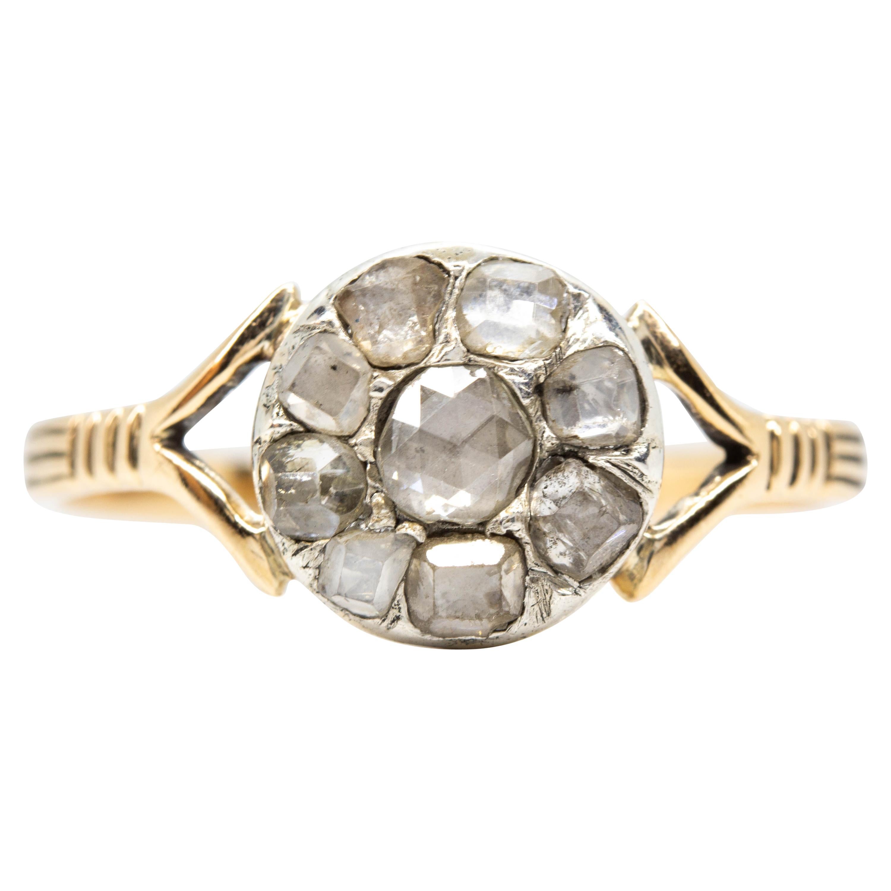 Antique Victorian 18 Karat Gold Rose Cut Diamonds Ring For Sale